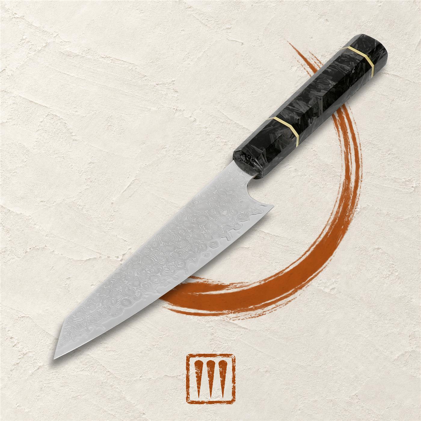 Utility knife, 6-inch Damascus blade, on ivory plaster